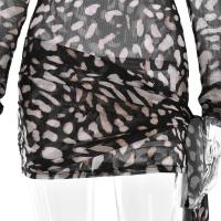 JULISSA MO-vestido Bandage de leopardo con cuello alto para mujer, vestido de manga larga y cintura alta, ropa ajustada elegante para fiesta y discoteca - details 5