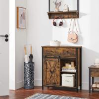 Mueble de Almacenamiento, Aparador, Armario de Cocina, con Puerta Corredera, 30 x 70 x 80 cm, Estante Ajustable, Estilo Rústico, para Sala de Estar, Marrón Roble y Negro - details 14