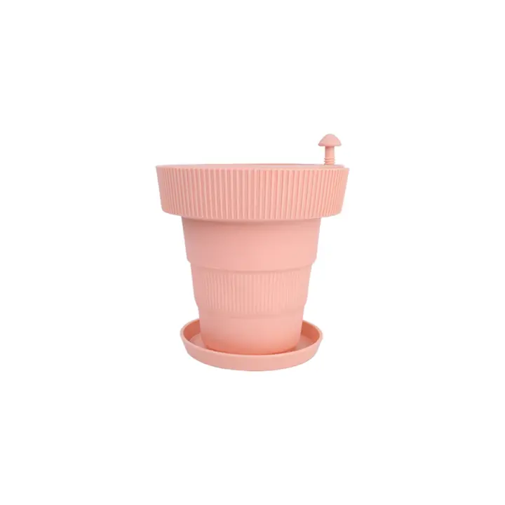 Macetas de flores para exteriores o interiores con función de autorriego, macetas de flores con agujeros de drenaje y platos, color rosa - 1