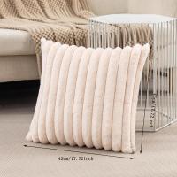 Funda de Almohada de Piel de Conejo Falsa Suave y Gruesa Diseño a Rayas, Color Sólido, Tamaño 45x45cm, Decoración de Sofá - details 16