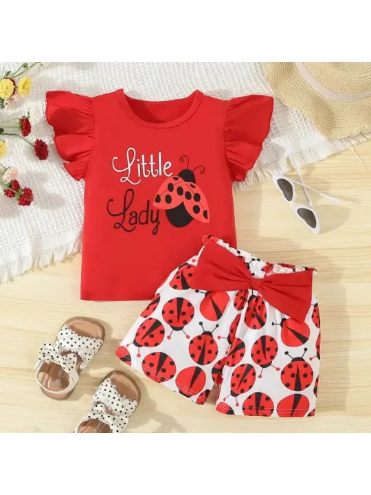 Conjunto de Verano de Mariquita 2 Piezas de Ropa de Niña sin Mangas y Pantalones Cortos - 1