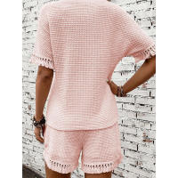 Conjunto de dos piezas con textura de ribete Tael, versátil, sencillo, de Color sólido, novedad de verano para mujer - details 6