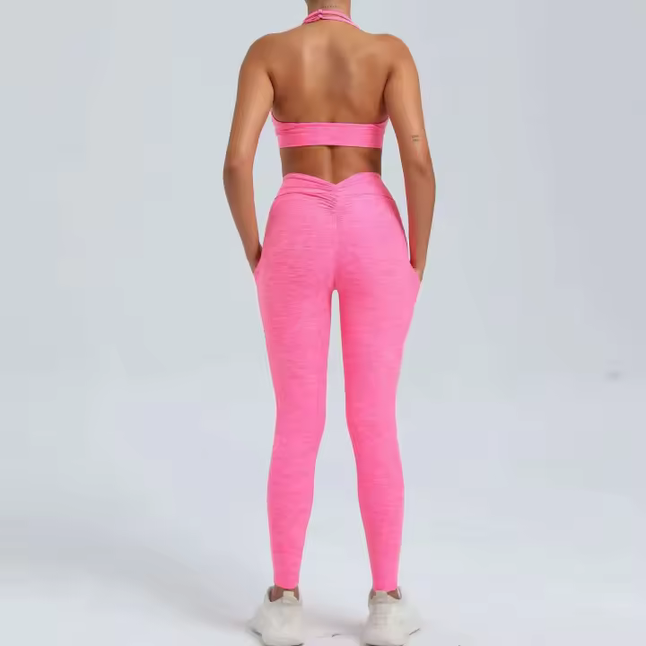 Leggings de dos piezas con espalda en V, gimnasio Tre, conjunto de entrenamiento para correr, ropa deportiva para mujer, traje de yoga - 1