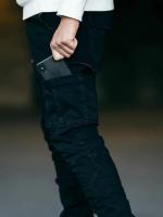 Nuevos pantalones vaqueros para hombre, pantalones vaqueros lavados de Color sólido con múltiples bolsillos, pantalones vaqueros Cargo de cintura media, pantalones casuales de moda de talla grande, ropa diaria para hombre - details 5
