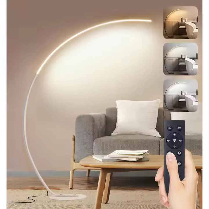 Lámpara de Pie Salon Moderna LED, 25W Regulable Lámpara de Pie Arco con Mando a Distancia, Lampara Pie Lectura para Salas de Estar, Dormitorios, Oficina, Negro, 170cm - 1