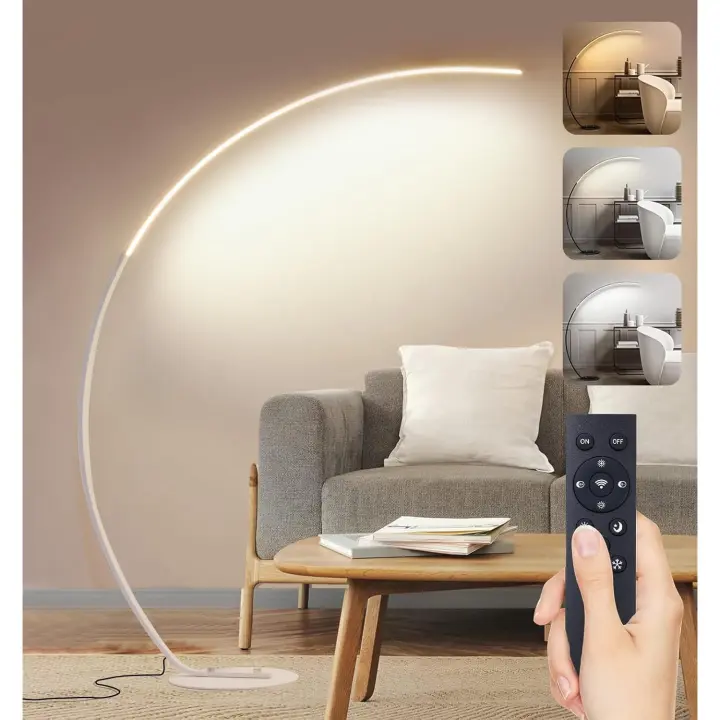 Lámpara de Pie Salon Moderna LED, 25W Regulable Lámpara de Pie Arco con Mando a Distancia, Lampara Pie Lectura para Salas de Estar, Dormitorios, Oficina, Negro, 170cm - 1