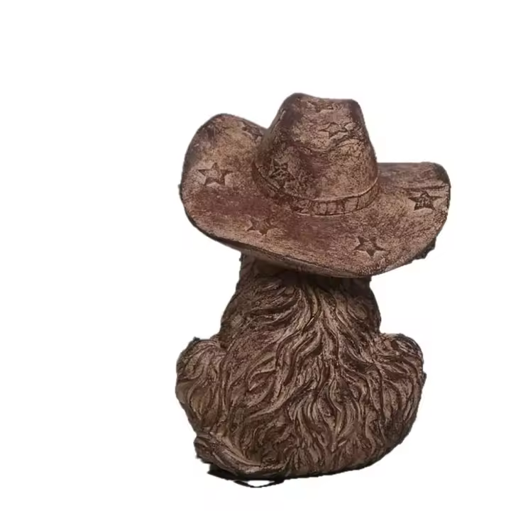 Con sombrero de vaquero, estatuilla de vaca de las tierras altas, artesanías de resina realistas, estatua de toro de las tierras altas, escultura de Animal rústico, sala de estar para el hogar - 1