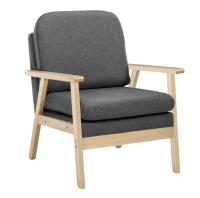 Sillón de lino, sillón, sofá individual, silla de lectura de relajación de madera, cojín trasero de asiento grueso para sala de estar, dormitorio, gris oscuro - details 1