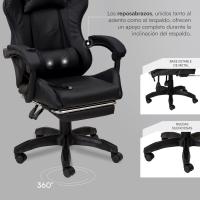Gaming con Respaldo Ergonómico Inclinable y Altura Ajustable, Silla de Oficina con Soporte Lumbar, Acolchado y Reposapiés Extraíble, Negro, 58x66x114-124 cm - details 50
