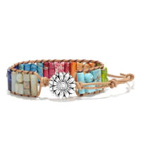 Pulsera de cuero tejido a mano con piedra del emperador del viento bohemio para mujer - details 3