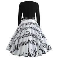 Vestido de fiesta elegante con estampado de notas musicales, vestidos Midi informales Retro Vintage para primavera y otoño - details 4