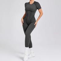 Ropa de Yoga de manga corta ajustada de Color sólido, pantalón largo Sexy con espalda descubierta, mono para entrenamiento de gimnasio, ropa deportiva de secado rápido de una pieza para Fitness - details 25