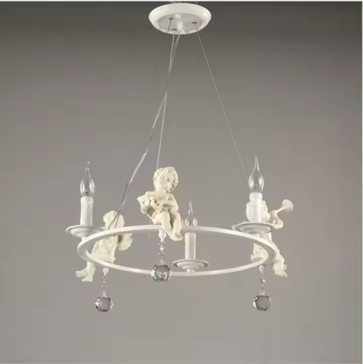 Lámpara de techo de Ángel de resina europea, luz Led para sala de estar, comedor, lámpara de techo de cristal E14, Lustre - 1