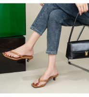 Chanclas de verano 2025 con punta cuadrada, diseño de gatito francés y clip en los dedos, tacón medio alto para mujer, tacón fino, sandalias frescas para uso exterior. - details 9