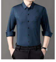 Transmisión en vivo de manga larga para hombre sin costuras para primavera, nueva camisa estampada informal y de negocios sin planchar, tendencia ligera - details 4