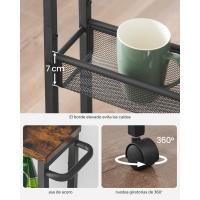 Carro de 4 Niveles, Carro Estrecho de Cocina con Ruedas, con Asa, para Espacio Reducido, 22 x 45,4 x 77 cm, para Cocina, Baño, Salón, Estudio, Marrón Rústico y Negro - details 13