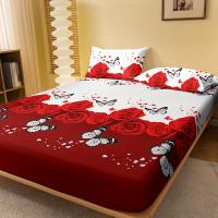 Sábana Ajustada Cepillada De 1 Pieza, Protector De Colchón Estampado De Mariposa Roja Y sin Funda De Almohada - details 2