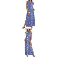Vestido largo sin mangas con cuello redondo y abertura lateral en color versátil para mujer 2025. - details 6