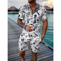 Traje de verano para hombre, holgado, informal, con estampado digital 3D, cierre de cremallera, camisa POLO de manga corta - details 4