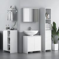 Columna Auxiliar con Puerta 3 Estantes Abiertos Antivuelco Estilo Moderno 53x30x80 cm Blanco - details 1