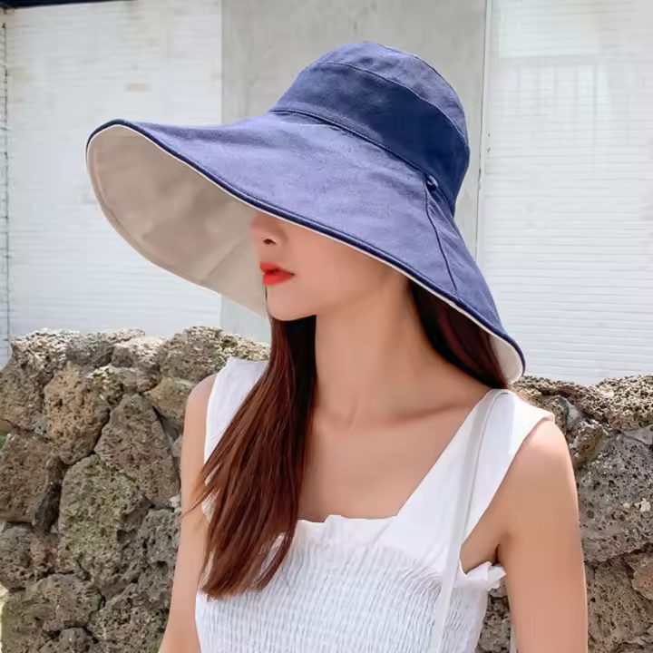 Sombrero de Sol Con Protección solar de Ala Ancha Simple, Protección UV de Color sólido, Sombrero de Pescador para Mujer, Viseras de doble cara, Sombrero de Cubo para senderismo al Aire Libre - 1