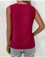 Blusa de encaje Parchwork para mujer, camiseta holgada con agujeros para verano, ropa de calle informal, Top sin mangas con cuello en V Lac - details 11
