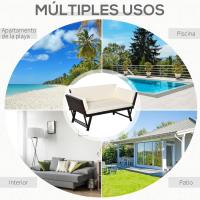 Ratán Convertible de 2 Plazas Cama Individual con Respalones Acolchados y Sofá Doble para Exterior Jardín Patio Terraza 129x63x67 cm Beige - details 7
