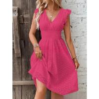 Vestido de Verano con Estilo V-cuello Manga Aretes, Cintura Hueca, Vestido Casual para Playa y Vacaciones - details 3