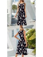 Vestido midi largo de mujer con cintura alta, liguero, chaleco, falda estampada, bolsillo, ideal para uso diario. - details 1
