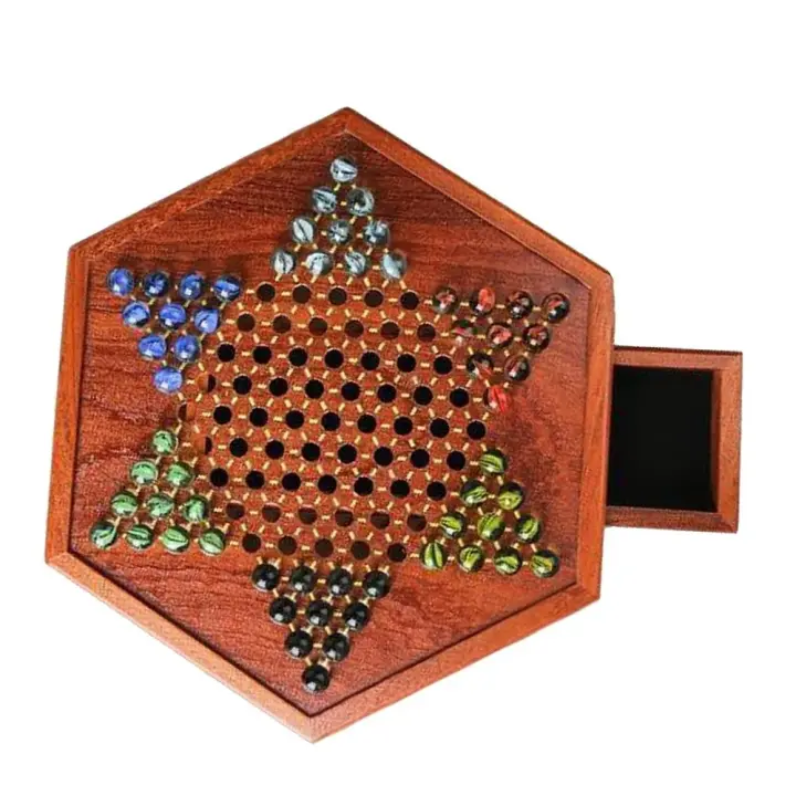 Damas Chinas de Madera, Damas Hexagonales, Cajón Cuentas de Cristal, Almacenaje Portátil - 1