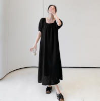 Vestido largo informal elegante para verano, novedad de 2024, vestido largo holgado de talla grande, holgado, adelgazante, de manga corta, falda acampanada a la moda - details 17