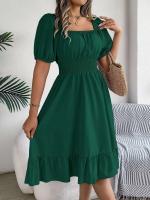 Elegante Vestido de Verano 2024 para Mujeres Cuello Cuadrado Corto Mangas Cortas con Volante - details 13