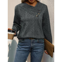 Sudadera de color sólido plisada de manga larga informal para mujer de otoño - details 3