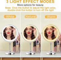 Espejo de tocador de 8 pulgadas con luz LED, 1X/10X reversible, con luz de 3 colores, recargable por USB, rotación de 360 ° - details 5