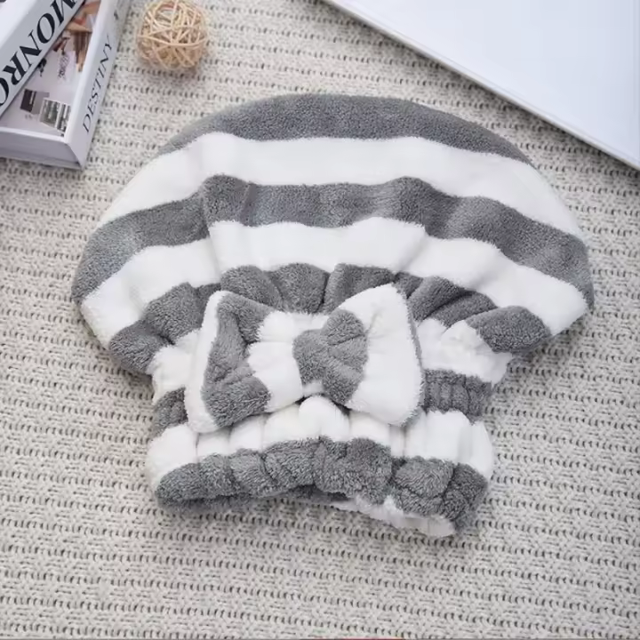 Toalla de Secado Rápido para el Cabello Gorro de Ducha con Rayas para Mujer Súper Absorbente - 1