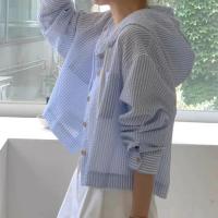 Camisa con Capucha a Rayas para Mujer Cárdigan de Manga Larga Corta Informal Holgado - details 9