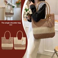 Bolso de verano con asa superior, bolsa de gran capacidad hecha a mano, de Color de contraste con borlas, para vacaciones en la playa - details 0