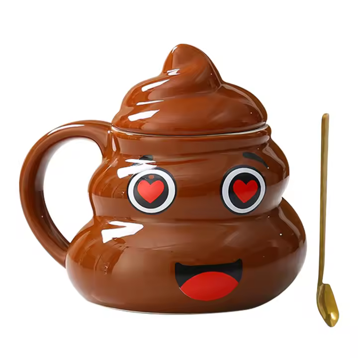 Taza de Cerámica con Forma de Caca Taza Creativa de Café de 480ml con Cuchara - 1