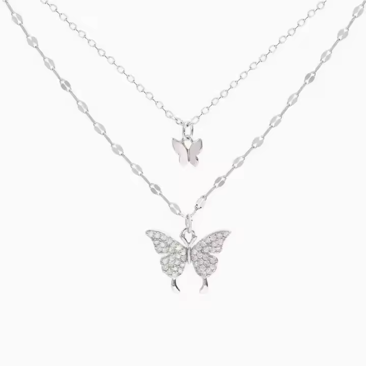 Nuevo collar de mariposa brillante para mujer, exquisito collar de cadena de clavícula de doble capa, joyería para regalo de mujer - 1
