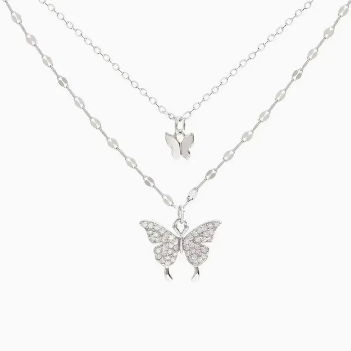 Nuevo collar de mariposa brillante para mujer, exquisito collar de cadena de clavícula de doble capa, joyería para regalo de mujer - 1