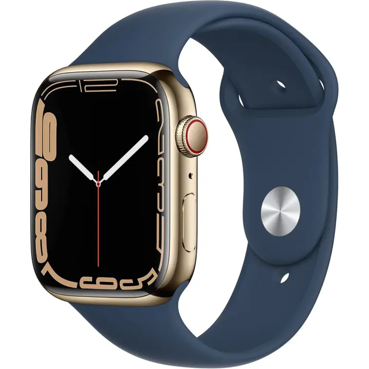Apple Watch Series 7 (GPS + Cellular, 45MM) - Caja de acero inoxidable dorada con correa deportiva azul abisal (renovada) - 1