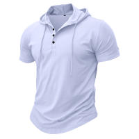 Hombres Deportes Fitness Casual al aire libre de manga corta camiseta con capucha Top Henley Shirt. - details 4