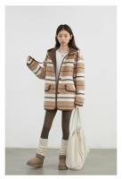 Abrigos de plumas para mujer, chaqueta holgada de un solo pecho con capucha y rayas contrastantes, chaqueta femenina para Otoño e Invierno 2024 - details 12