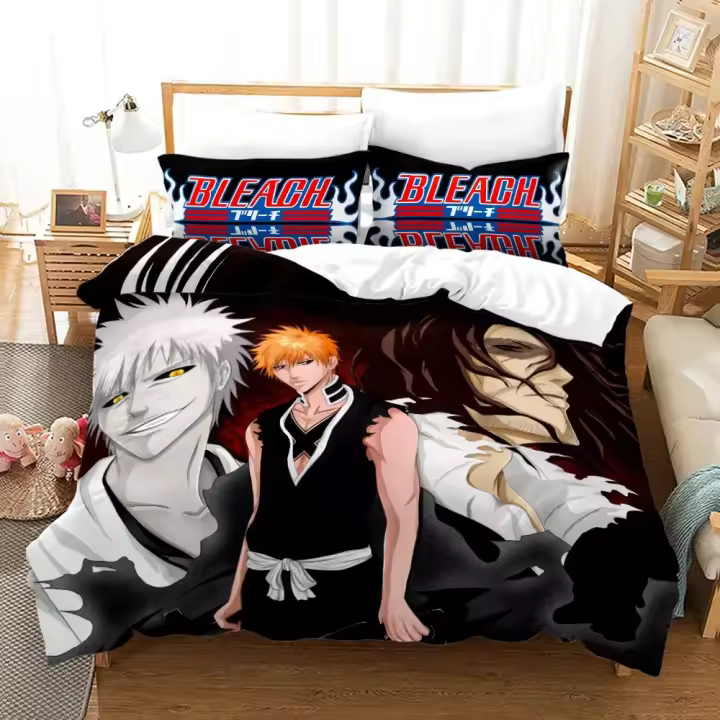 Juego de Ropa de Cama Anime Bleach Kurosaki Ichigo Tamaño Rey y Reina Material de Poliéster - 1