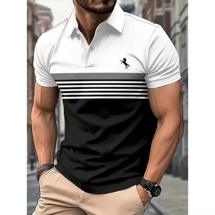 Polo Rayas Casual para Hombre Camisa Botón Abajo Solapa t Camisa Casual Comfort - 1