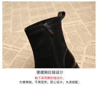 Botas cortas francesas de cuero temperamento con tacón alto, punta cuadrada, tacón grueso y elásticas. - details 9