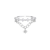 Anillos de doble estrella para mujer y niña, cadena de borlas de circón, anillo ajustable, accesorios de moda, regalo de joyería de Color dorado y plateado - details 1