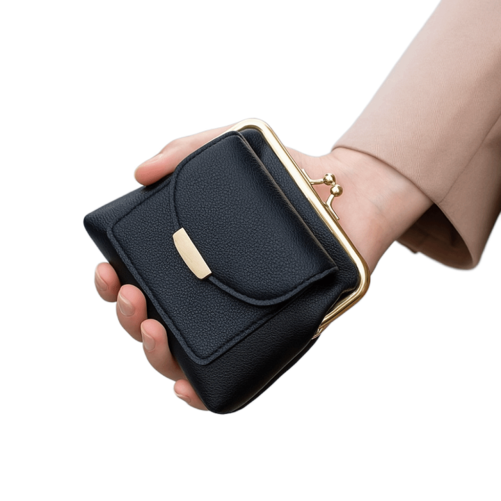 Monedero con Cierre de Clip Mini con Diseño de Lichi, Monedero de Cuero PU con Cierre de Beso, Cartera de Cuero Retro de Color Sólido, Bolsa Pequeña para Mujer