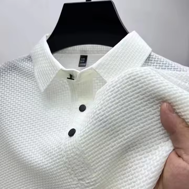 polos hombre manga corta ropa hombre día del padre Nuevos hombres de negocios Casual manga corta hueso flor color sólido POLO camisa moda transpirable cómodo verano versátil top - 1