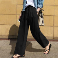 Pantalones casuales de color sólido de cintura alta de moda de pierna ancha para mujer, primavera y otoño - details 5